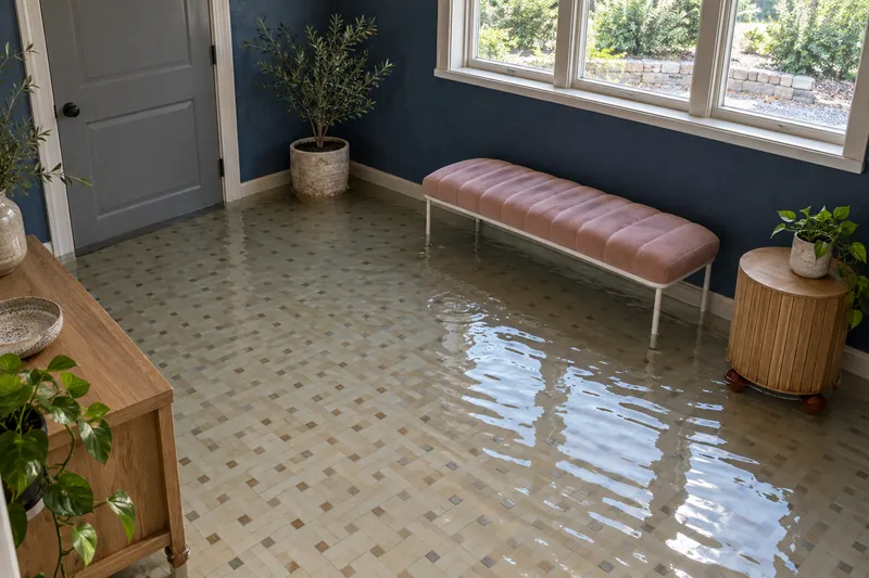 Water Extraction Near Harwood Park — standing water in a residential interior